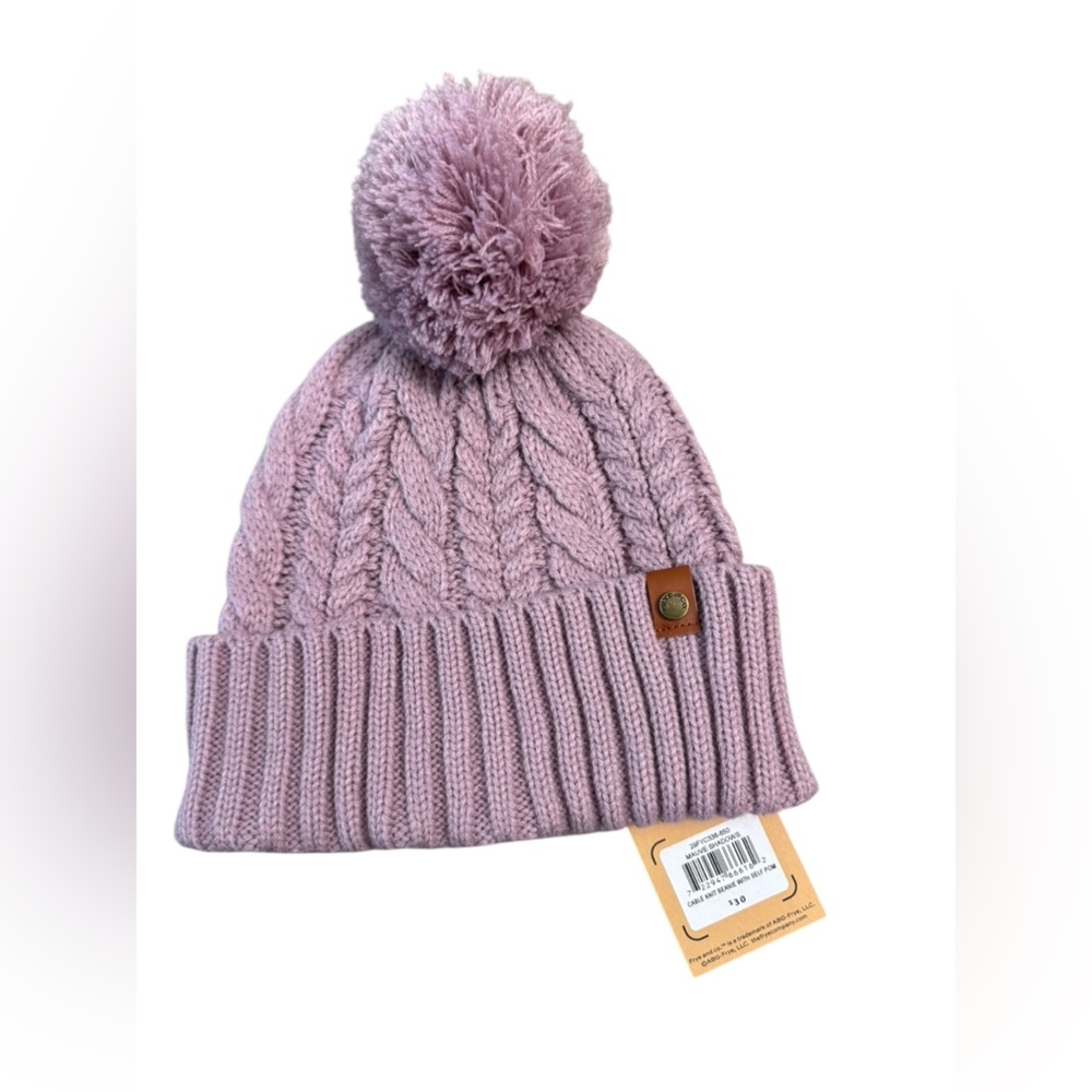 Frye & Co Cable Knit Beanie Pom Pom Hat Mauve Pink NWT Fits Teen/Small